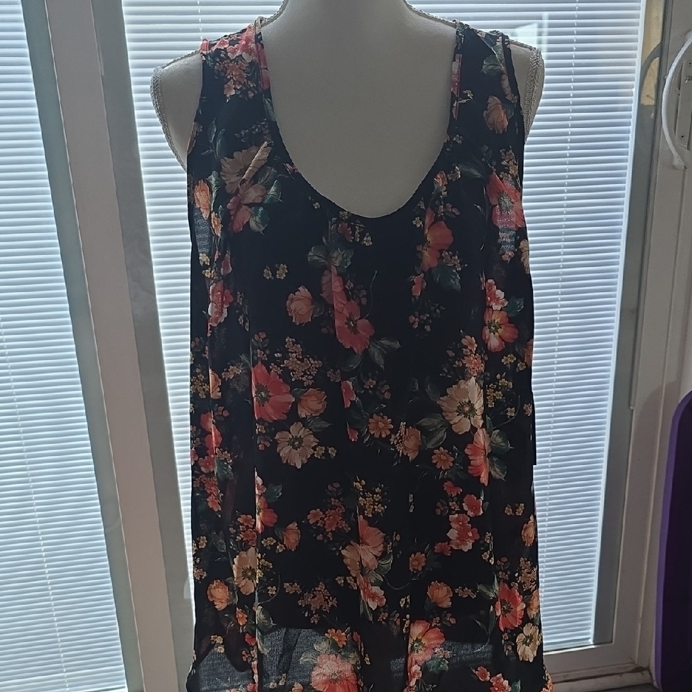 Sweet Rain Orange Floral Tank Top Relaxed Fit